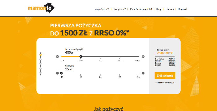Mamonto - Pożyczka do 1 500 zł