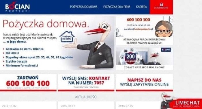 Zrzut ekranu Bocian Pożyczki