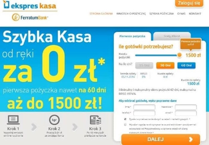 Ekspres Kasa – strona wniosku