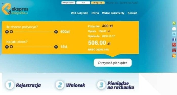 Zrzut ekranu Ekspres pożyczka