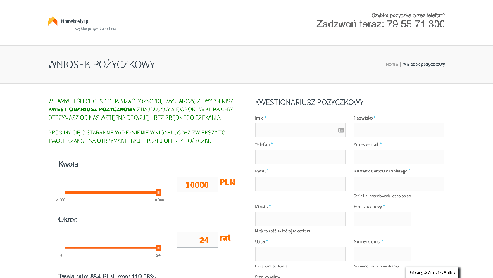 HomeKredyt – strona wniosku