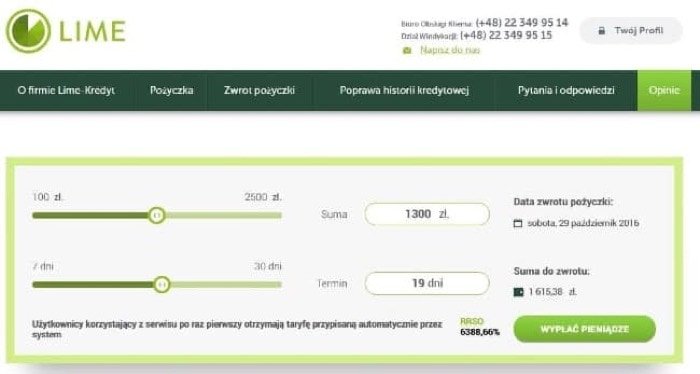 Lime Kredyt – strona wniosku