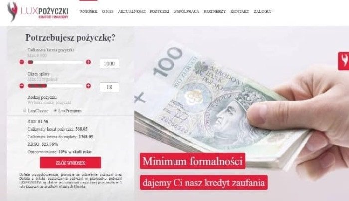 Zrzut ekranu Lux Pożyczki