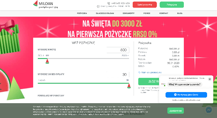 Miloan – strona wniosku