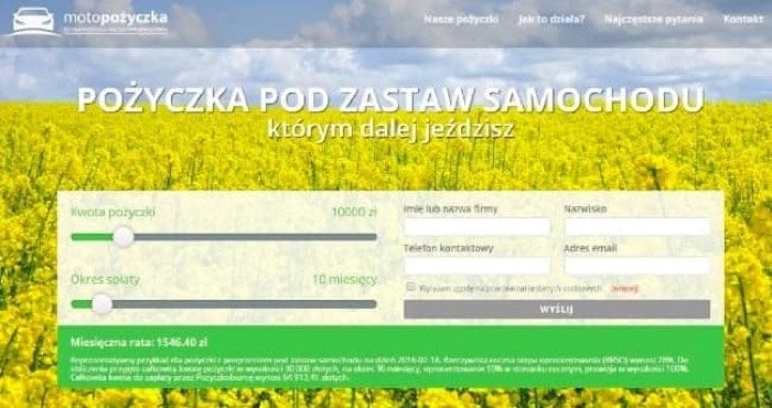 Moto pożyczka – strona wniosku