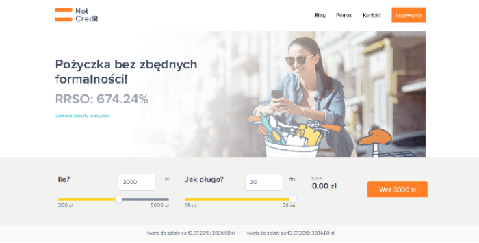 NetCredit – strona wniosku