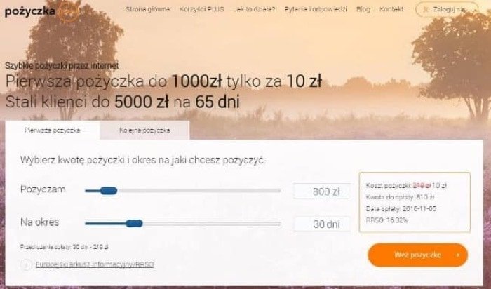 Pożyczka Plus – strona wniosku