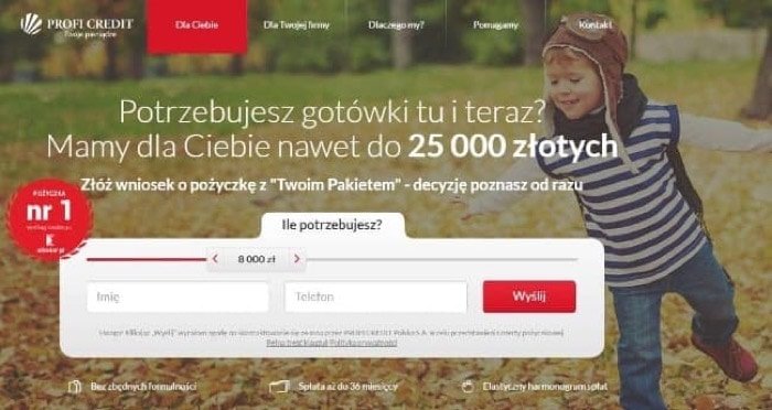 Profi Credit – strona wniosku