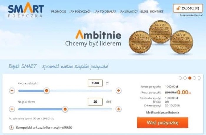 Smart Pożyczka – strona wniosku