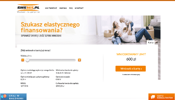 SMS365 – strona wniosku