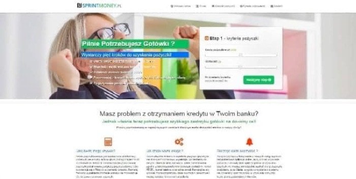 SprintMoney – strona wniosku