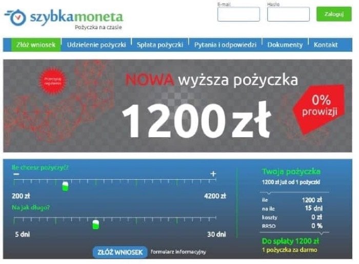 Szybka Moneta – strona wniosku