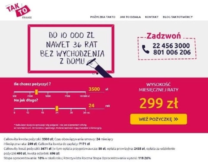 Takto Finanse – strona wniosku