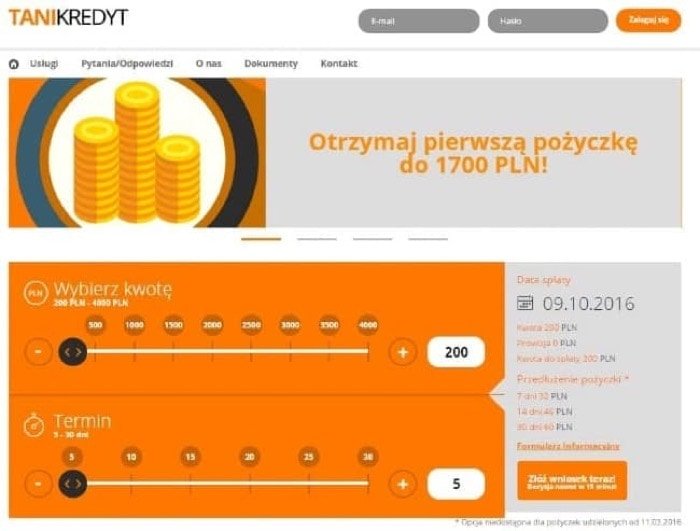 Tani Kredyt – strona wniosku